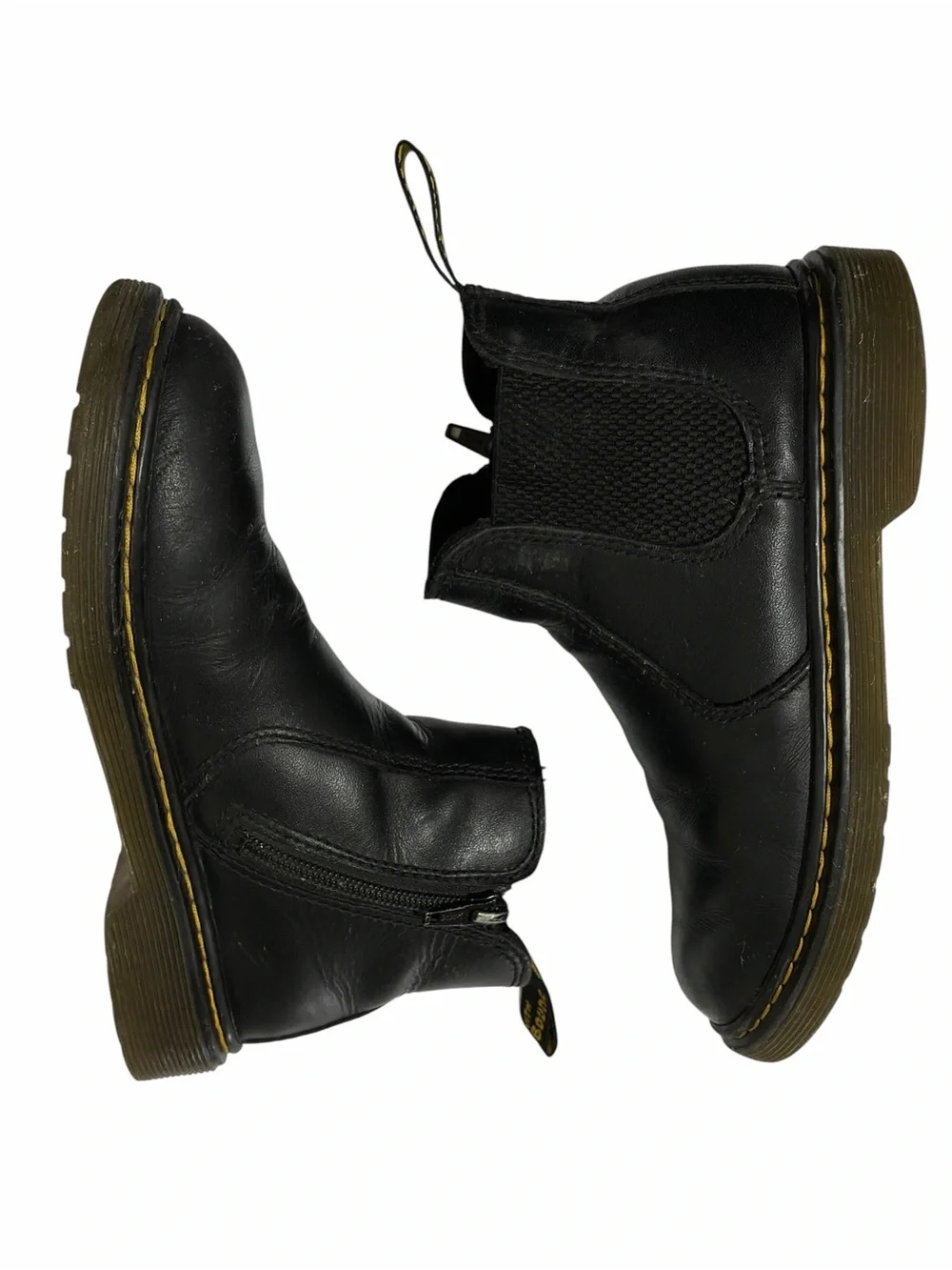 Dr Martens Kids Boots Black Leather Chelsea Ankle Side Zip Youth Size 2 Slip On